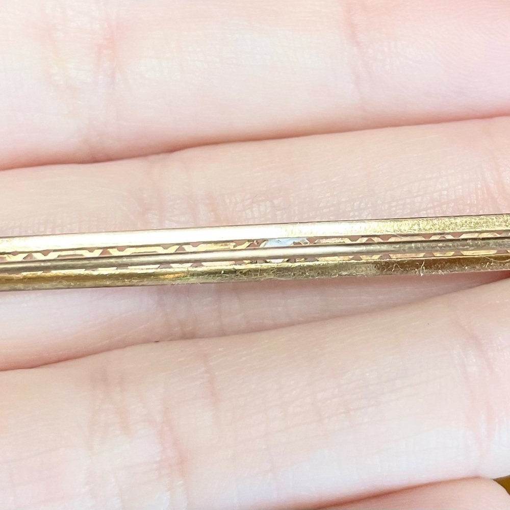 10K Sapphire art nouveau style vintage filigree blue solid gold bar pin brooch﻿ - Picture 5 of 10